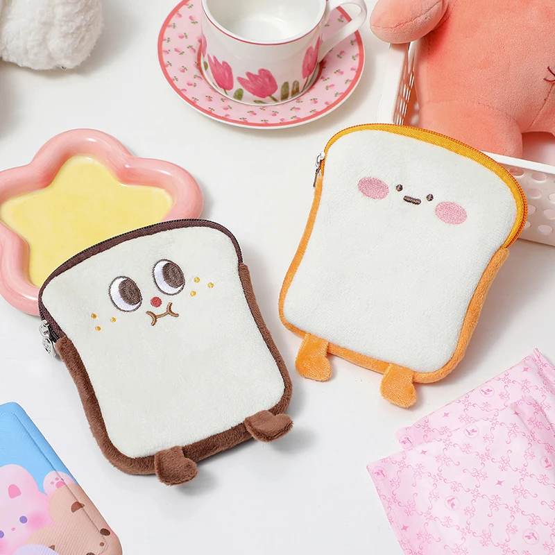 Cartoon Toast Velvet Small Purse Wallets Bag Jewerly Packing Bag Money Bags Lipstick Cosmetic Bag Plush Coin Purse  Storage Bag