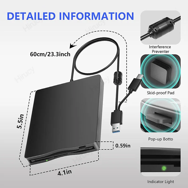 Floppy Disk Reader 3.5 "Externe Floppy Drives Usb3.0 Draagbare 1.44 Mb Fdd Drive Voor Windows 11 10 8 7 2000 Xp Vista Pc Laptop