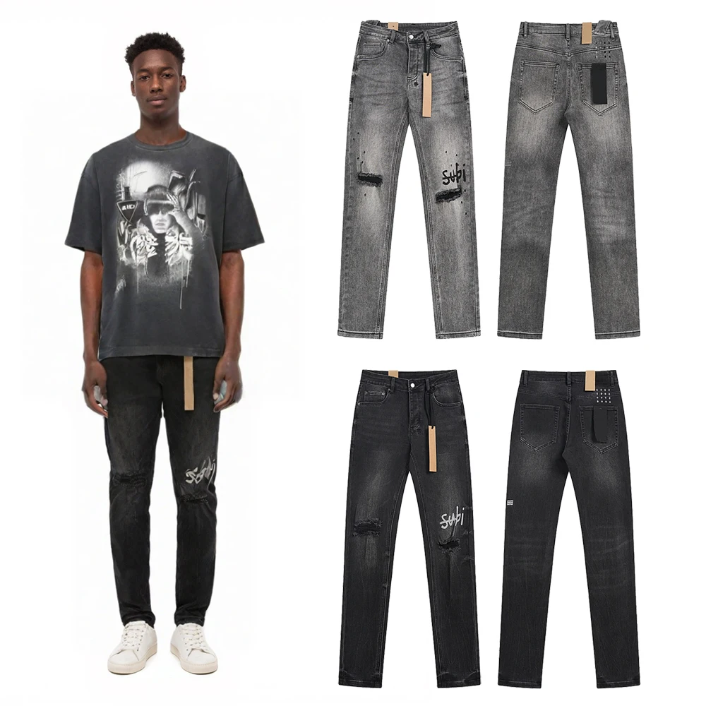 

Streetwear Japanese Y2k 2000s Clothing Men's Distressed Ripped Slim Fit Jeans HipHop Street Style Casual Retro Straight Trousers