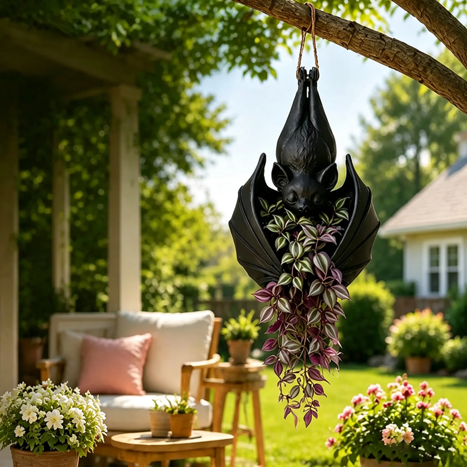 Bat Shape Hanging Planter Resin Pot Halloween Gothic Wall Decor Succulent Hanger Garden Porch Gift
