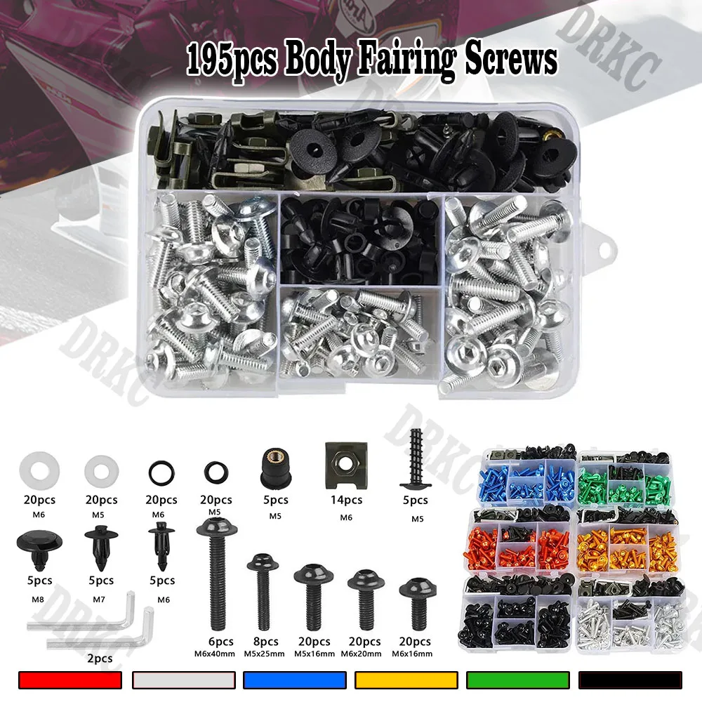 For Honda CBR600RR CBR900RR CBR929RR CBR1000RR CBR 600RR 900RR 929RR 1000RR 195PCS Fairing Bolts Kit CNC Screws Nut