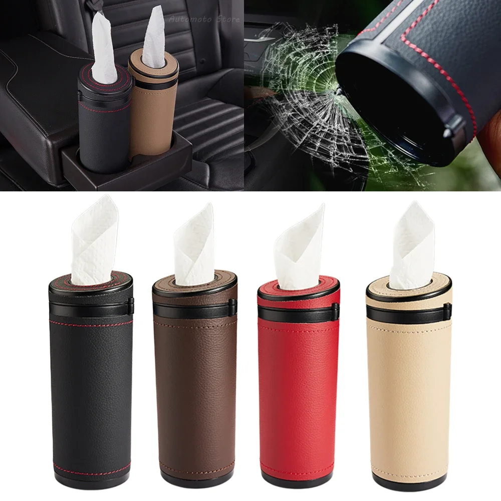 Multifunction Car Tissue Box Cover Holder Auto Round Paper Tube Safety Broken Window Tissue Cup with Safety Hammer Interior Part