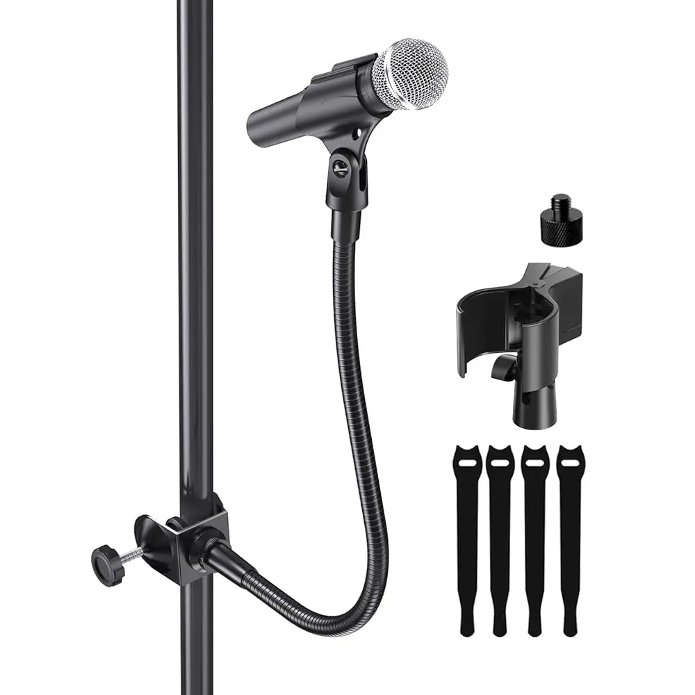 

Free Shipping 19-Inch Gooseneck Microphone Stand - Flexible Clip-On Mic Arm Holder with Super Clamp & 5/8\ to 3/8\ Adapter, Comp