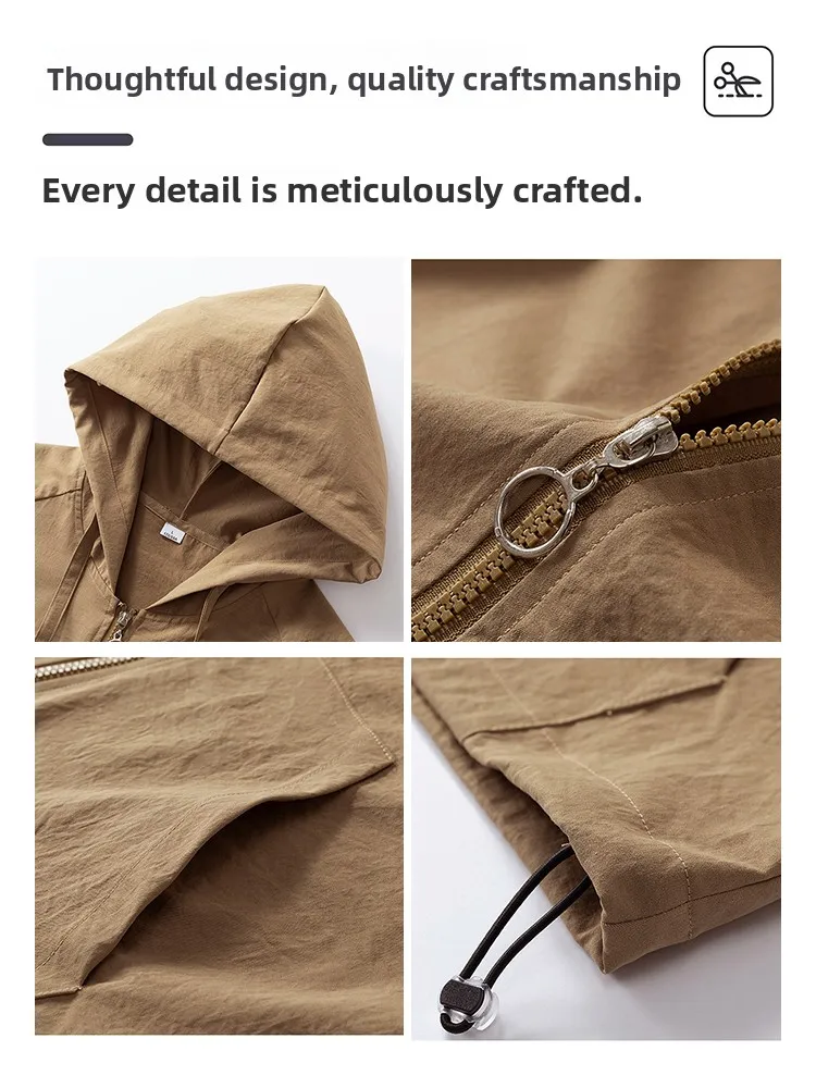 

Loose Fit ort Sve Hoodie Jaet Men's Summer Thin Breathable Sport Sunscreen Outerwear Casual Lightweight Zipper Closure