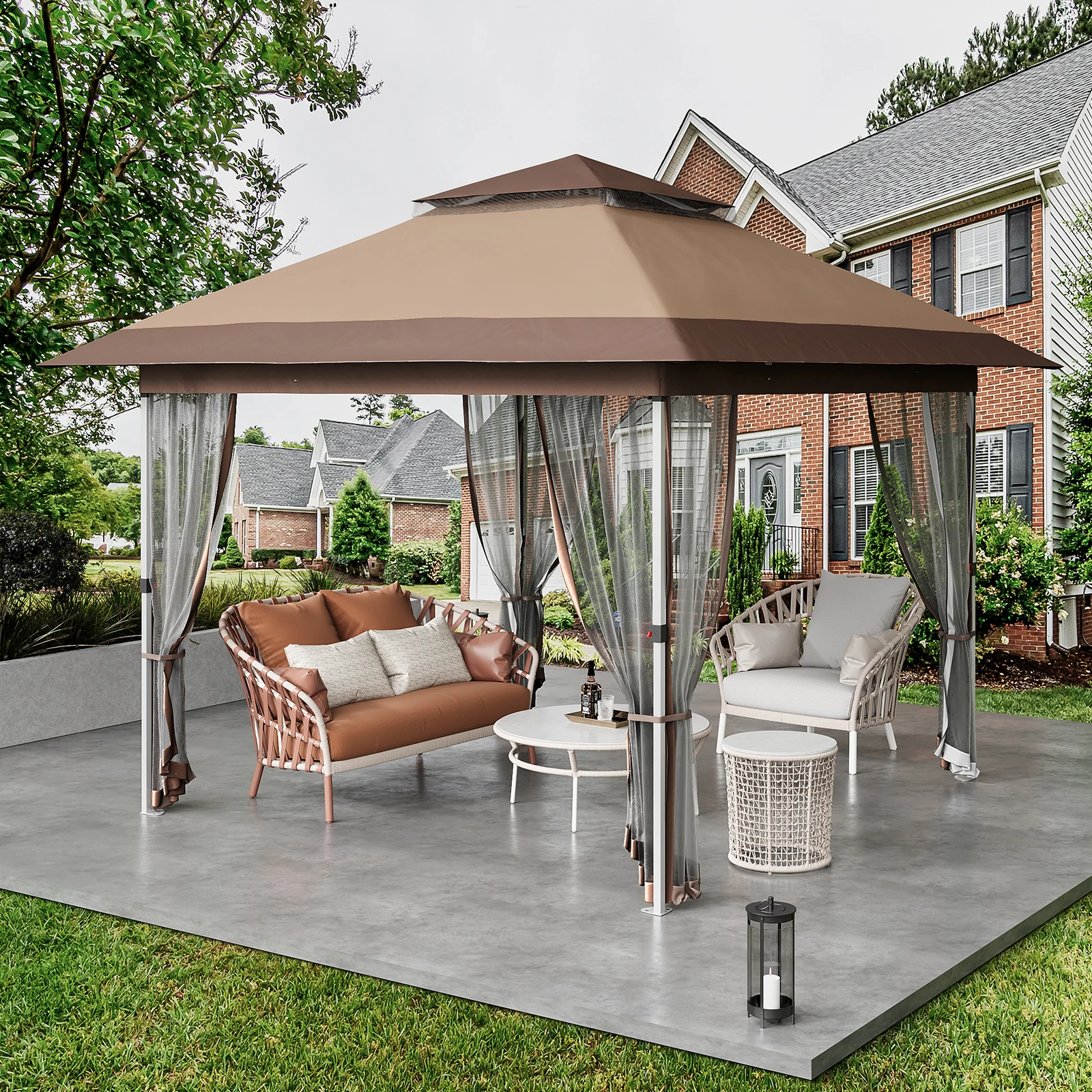 Outdoor Pop up Canopy Tent with Curtains and 144 Square Shelter S04d1eaa3eefc4f72ae3cc8a57c9ea433E