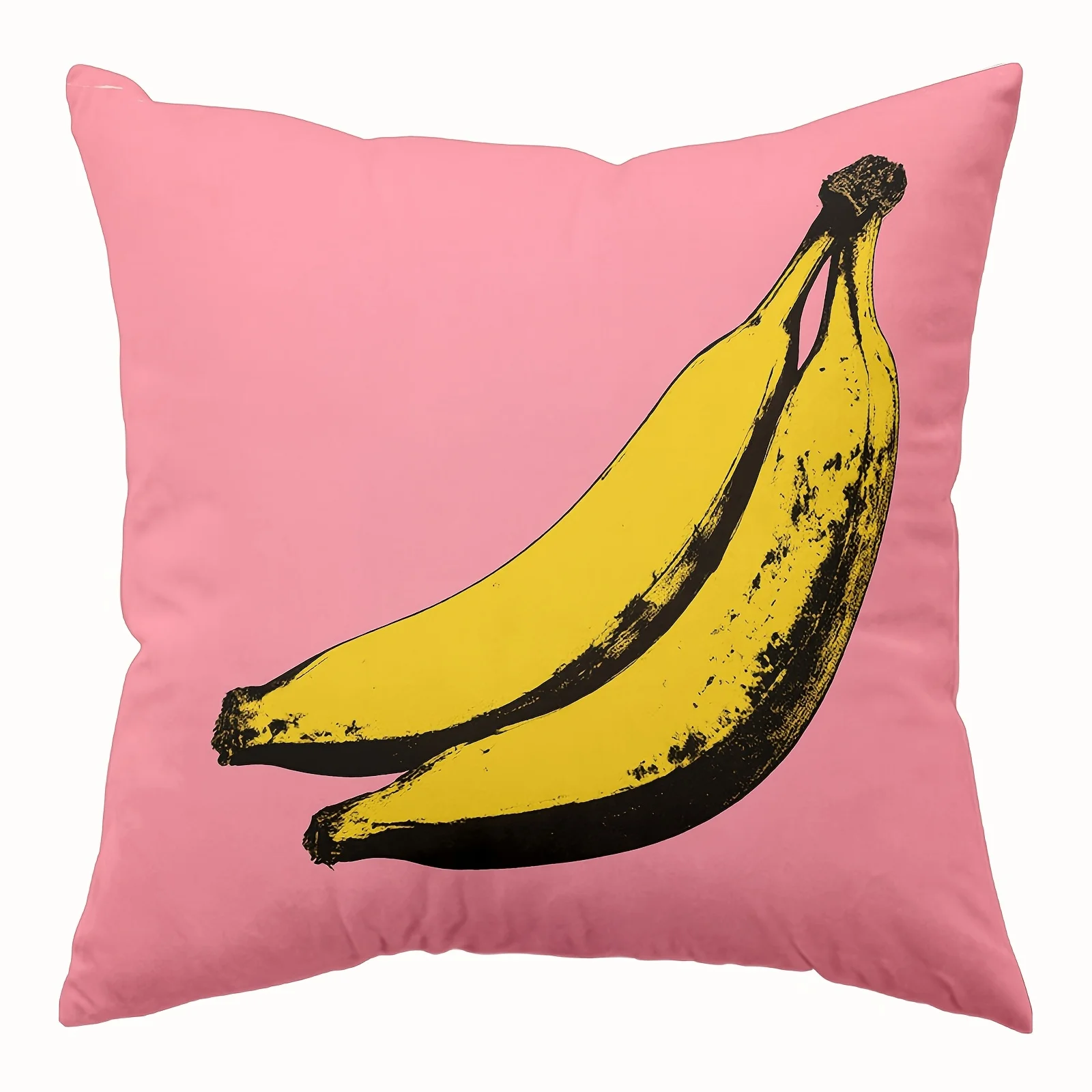 Pop Art Banana Pillow Cover 18x18 Inch Polyester Zipper Machine Washable Pink Yellow Modern Decor Sofa Bed