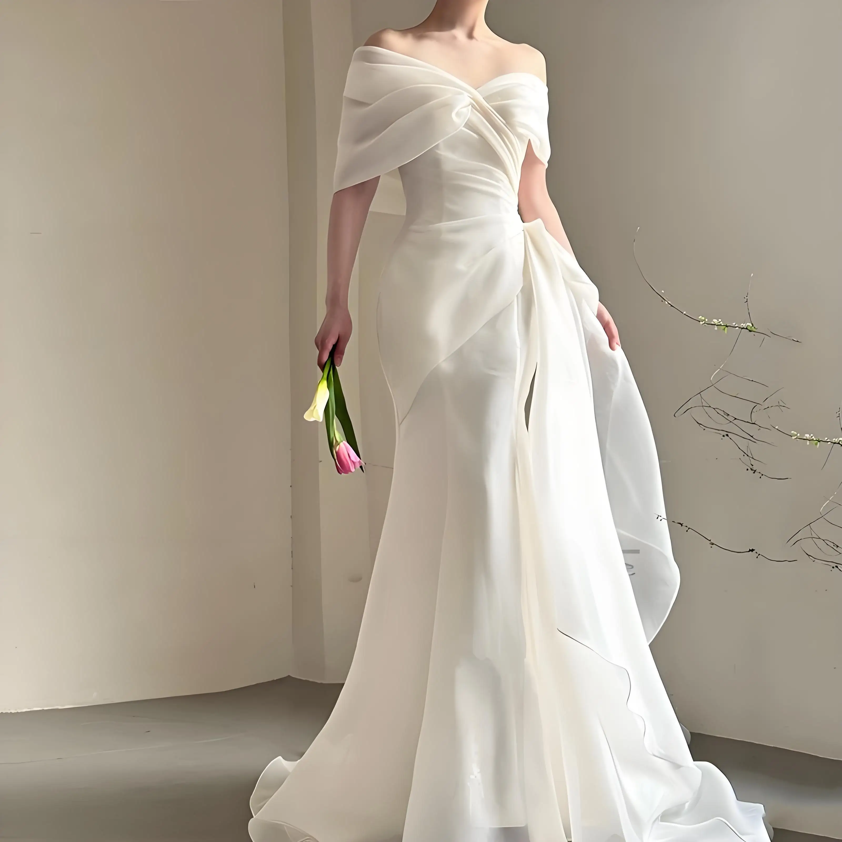 Beshinel مخصص قبالة الكتف فساتين زفاف خفيفة فاخرة 2025 حورية البحر زي العرائس ذيل الغزل فستان أبيض Vestidos