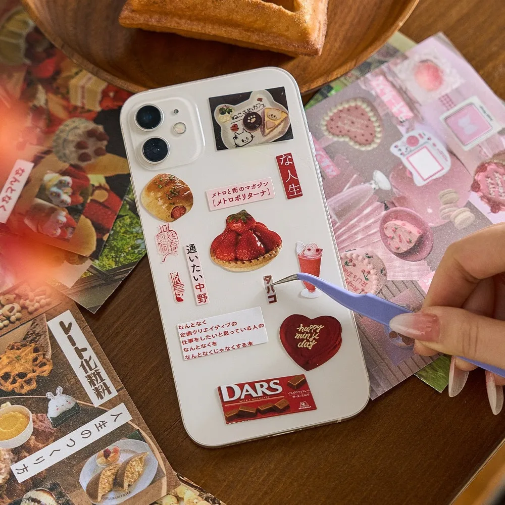 

30PCS MINKYS Decorative Stickers Book Kpop Food Collection Series Laptop Photocard Sticker Book Retro Japanese