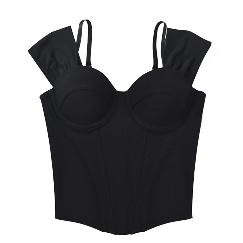 Becirzet Damen Schwarzes Korsett, Drahtloser BH, Sexy Off-Shoulder-Top, Vintage-Fischgrätenmuster, Taillenbetonendes Tanktop – Detail 14