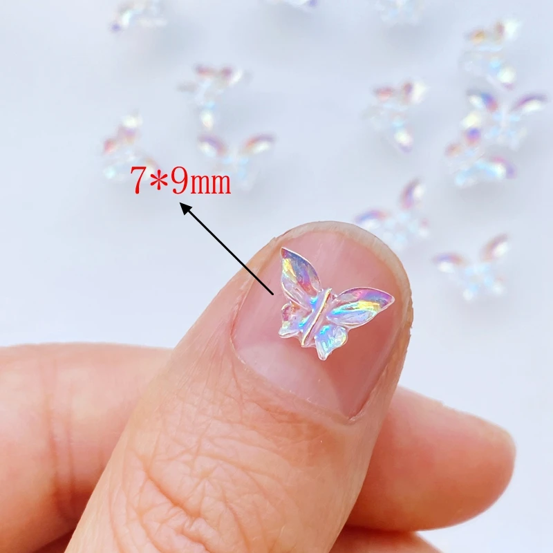100Pcs Nail Art Accessories Resin 7*9mm Cute Mini Shiny Butterfly Figurine Crafts Flatback Cabochon Ornament Jewelry Making
