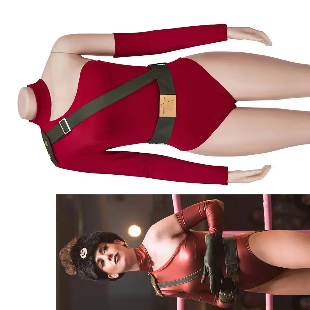 

Glow Ruth Wilder Cosplay Jumpsuit Women Sexy Red Irregular Bodysuit Full Set Carnival Party Stage Performance Combat Suit