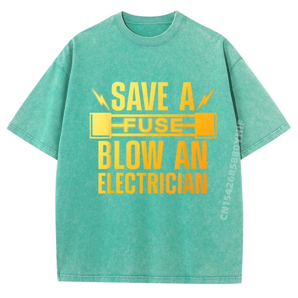 Funny Electrician Art Men Women Electrical Fuse Electrician Men Washed T Shirts High Quality Men's Clothing 2025 Crazy