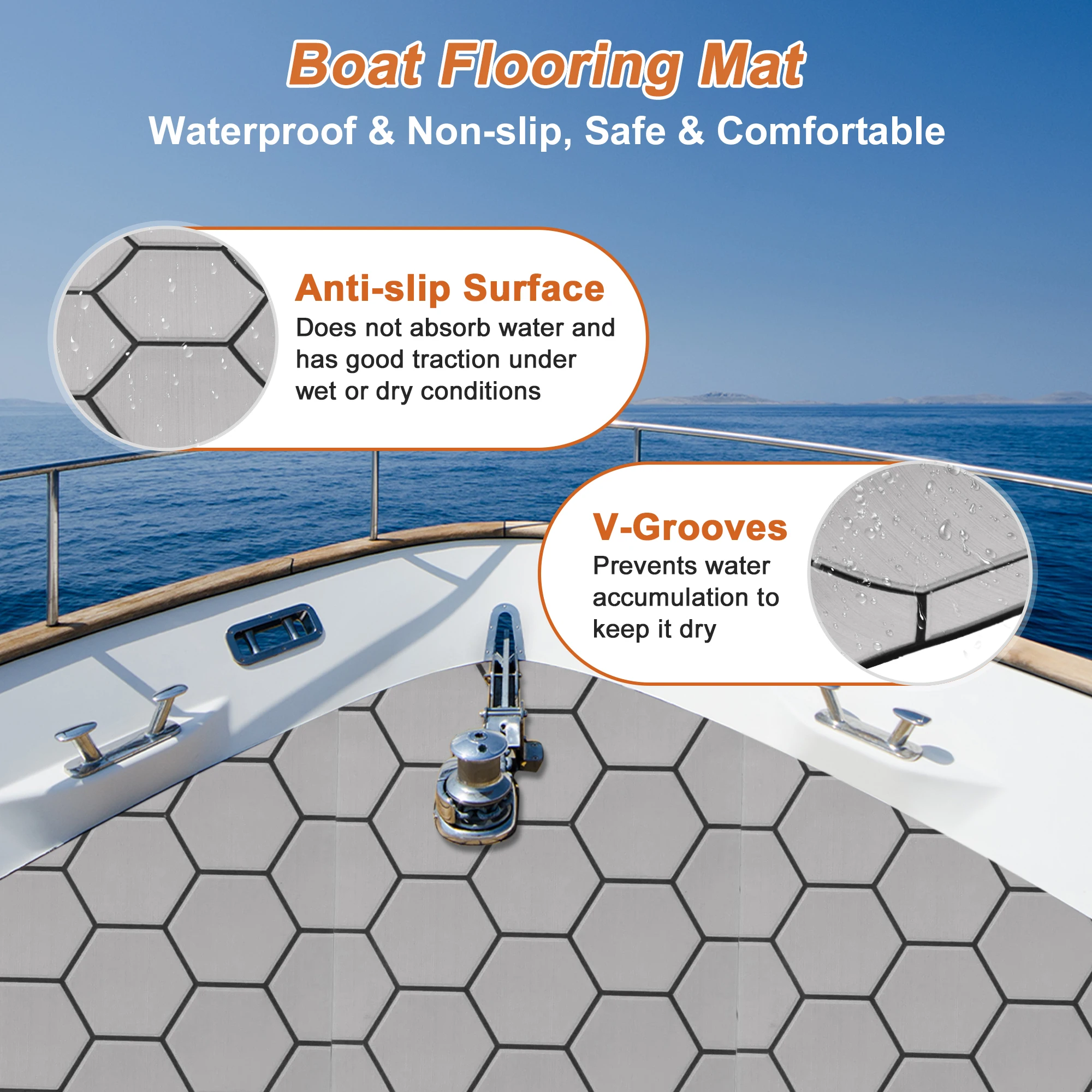 Uxcell 2400x380mm EVA Foam Boat Flooring Pad Marine Decking Sheet Mat Yacht Faux Teak Mat Non-Slip Hexagon Boat Deck Pad