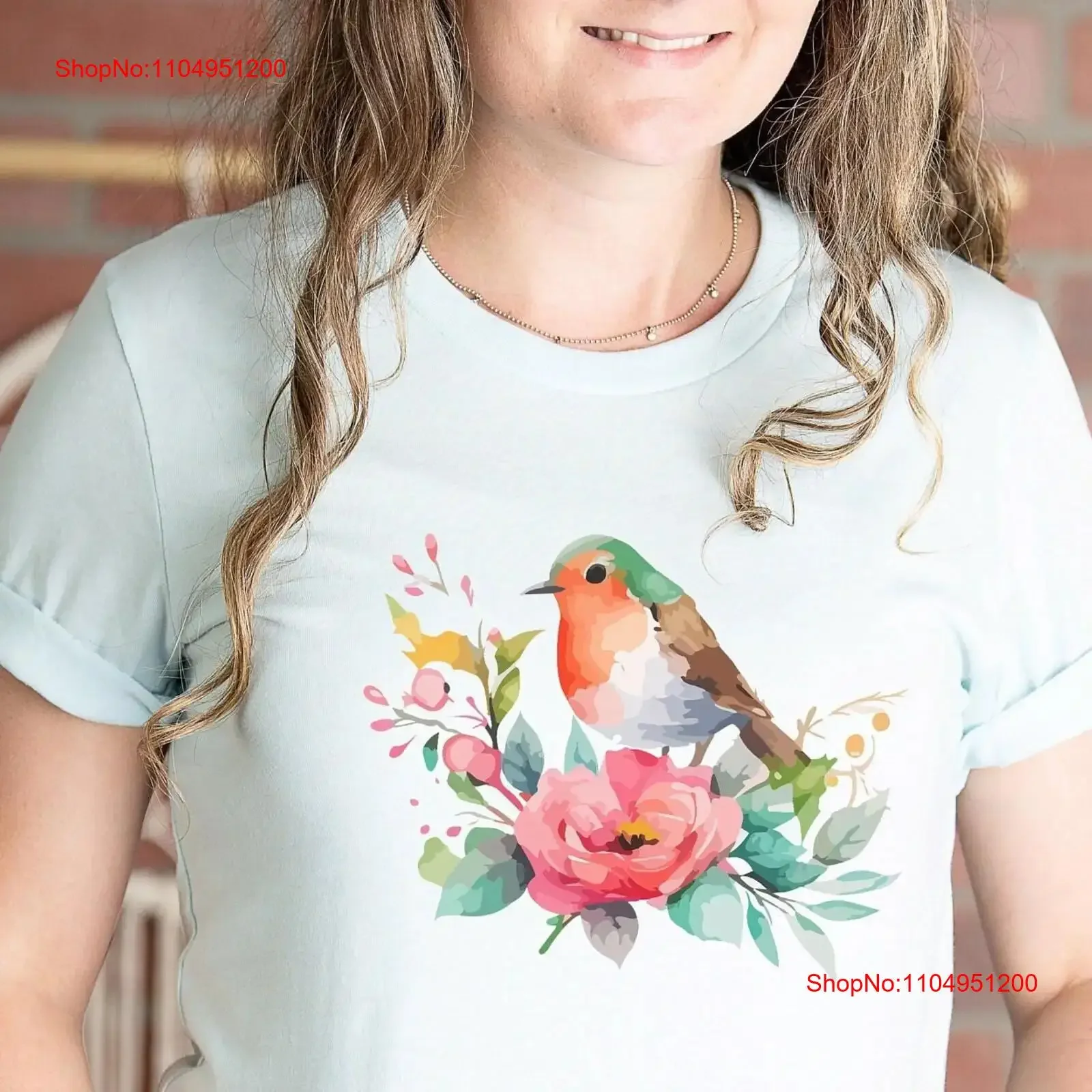 

Watercolor Floral Bird T Shirt Women Lovers Animal Lover Colorful Ladies vintage Washed Versatile graphic Casual streetwear