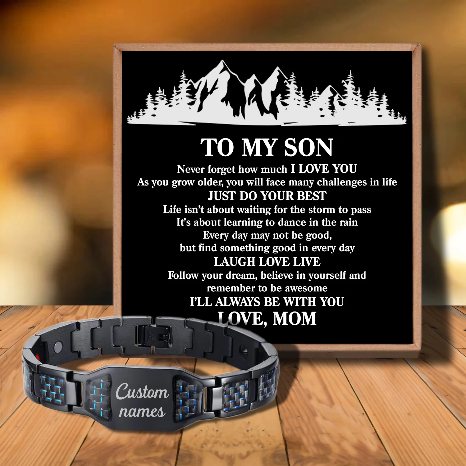 

Sac3023 To My Son I Closed My Eyes For from Love Mom Customizable Message Card Bracelet for Birthday Anniversary Holiday Gift