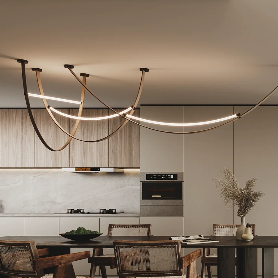 LED Belt Pendant Lamp Wabi sabi leather Pendant Lamp designer Living kitchen Island Loft staircase long suspendus luminaires