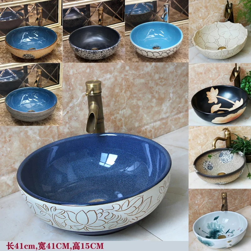 

Bathroom ceramic retro wash basin countertop basin washbasin outdoor antique wash basin single basin household round