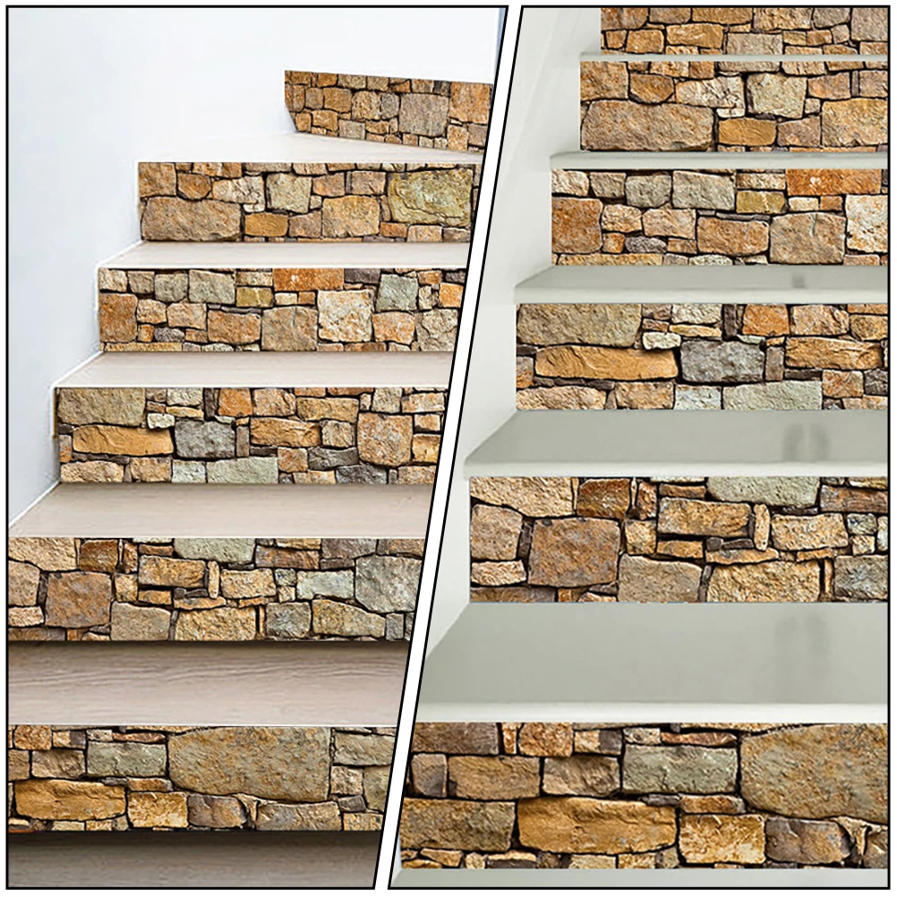 

6pcs Self Adhesive Stickers PVC Stairs Decals Home Decor Stone Pattern Stair Home Stairs Decals Durability Creative