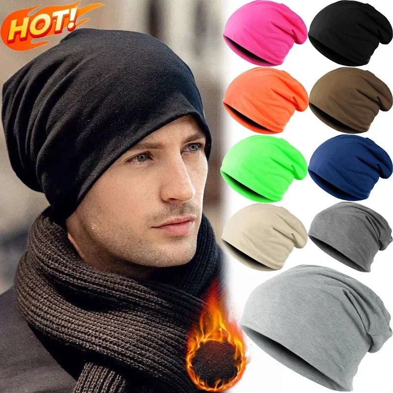 Solid Color Baggy Slouchy Beanies Hat for Man Autumn Spring Hip Hop Soft Ear Warmer Skullcaps Women Outdoor Windproof Bonnet Cap