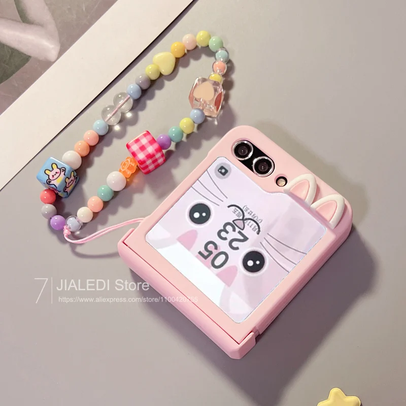 Cute Rabbit Ears Bracelet Purple Hinge Phone case For Samsung Galaxy Z Flip 5 6 flip6 zflip5 Cover