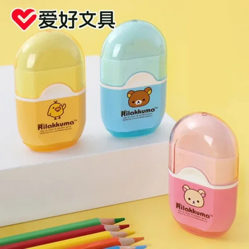 3 pz AIHAO 69501 multifunzionale Kawaii Rilakkuma singolo foro temperamatite e gomma cancelleria per ufficio materiale scolastico