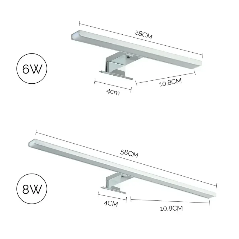 Imagem -04 - Led Espelho Luz Luzes do Armário do Banheiro 6000k Espelho de Maquiagem Luz Vaidade Lâmpadas de Parede à Prova Impermeável Água Espelho Interior Lâmpada Frontal 8w