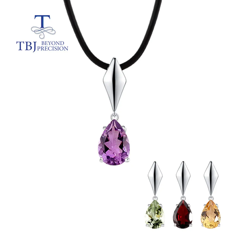 

Simple design Garnet,Green Amethyst,Citrine,Brazil amethyst pendant necklace natural gem fine jewelry 925 sterling silver