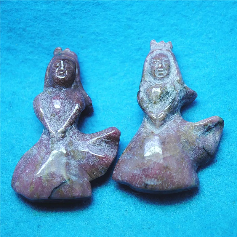 

2PC New Princess Figures Natural Rhodonite 45X28MM DIY Jewelry No Any Hole Display ITEMS Specailly