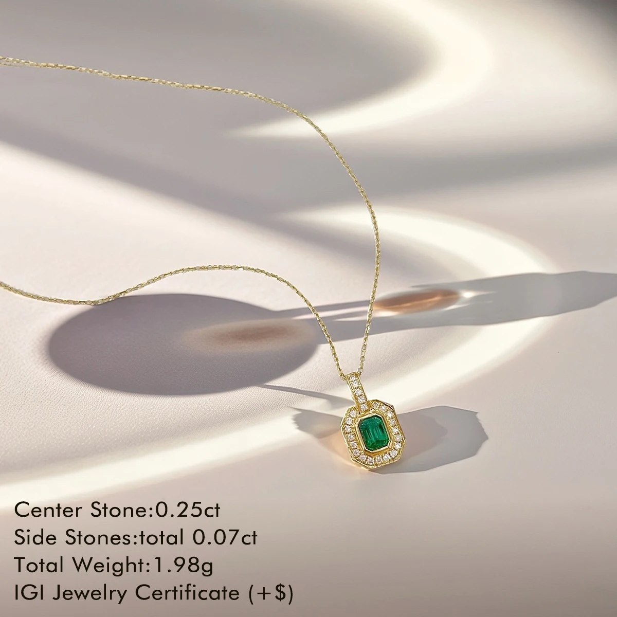 18K Solid Gold Real Natural Emerald Necklace Halo Style Brilliant Round Cut 100% Natural Diamond Pendant Necklace For Women
