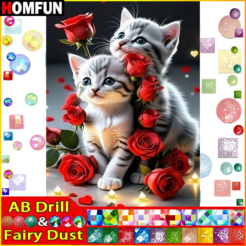 

HOMFUN сказочная пыль AB Алмазная вышивка DIY комплект алмазной живописи "животное кошка роза" 5D рукоделие Алмазное украшение дома