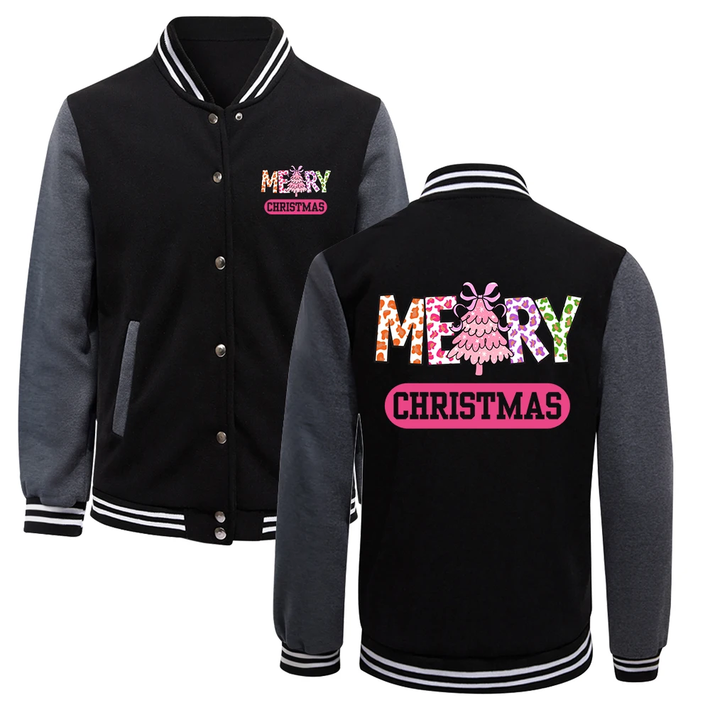 

Бейсбольная куртка с текстовым принтом и Рождеством, мужская повседневная свободная верхняя одежда, осенняя флисовая одежда, модное пальто унисекс в американском стиле хип-хоп