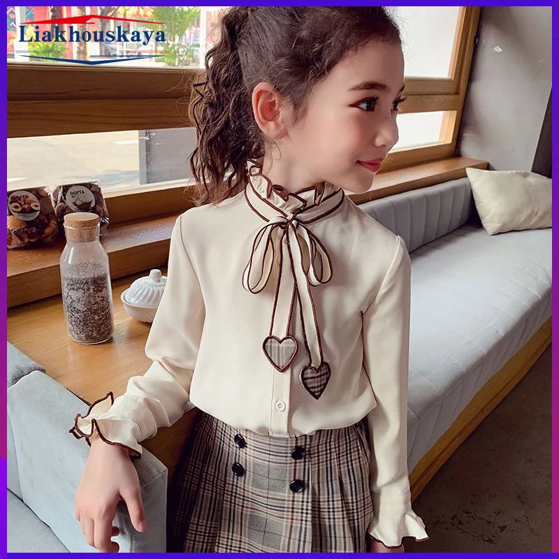 110-160cm Spring Autumn Girls 2pcs Skirt Set Long Sleeves Kids Princess Top And Skirt Designed Suits School Uniform Clothing