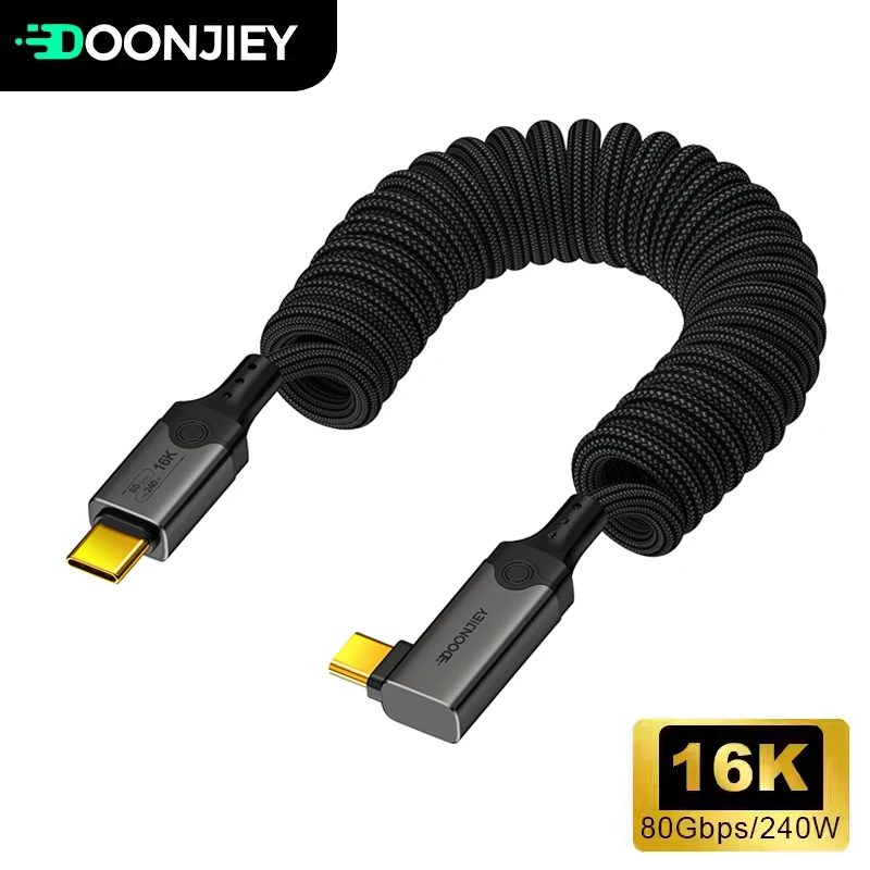 Bild 3: USB5 Typ C Federkabel PD 240 W Schnellladung 80 Gbit/s 16 K@60 Hz Display Thunderbolt 5 USB-C auf USB C Kabel für Auto iPhone