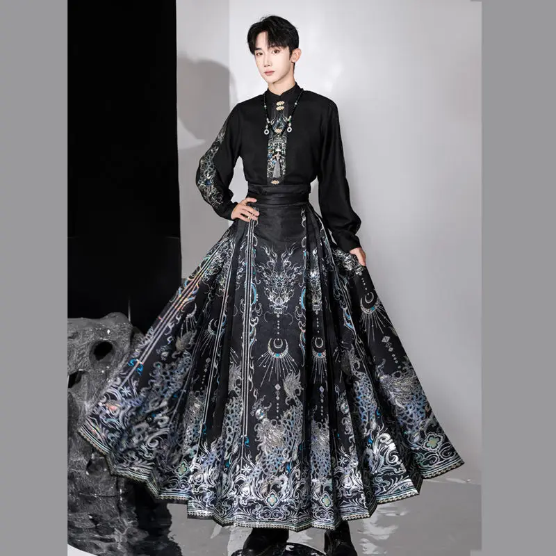 return[Qilin steps on mountains and rivers]New Chinese hanfu China-Chic men's and women's CP same dark weave gold makeup horse