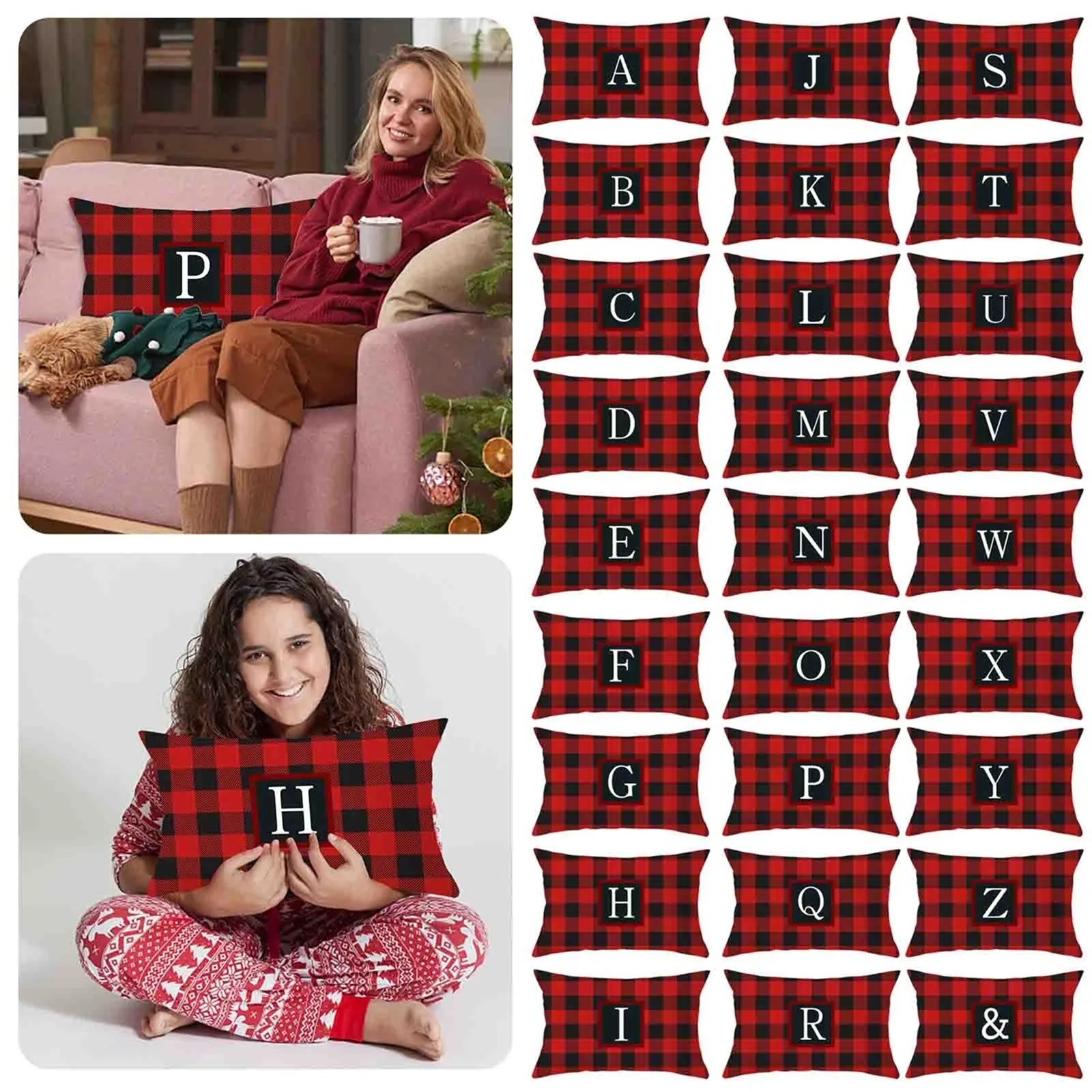 Christmas Red 26 Letter Pillowcase Sofa Cushion Cover Home Decor New Year Party Decor Supplies Car Home Decor Pillow Cover