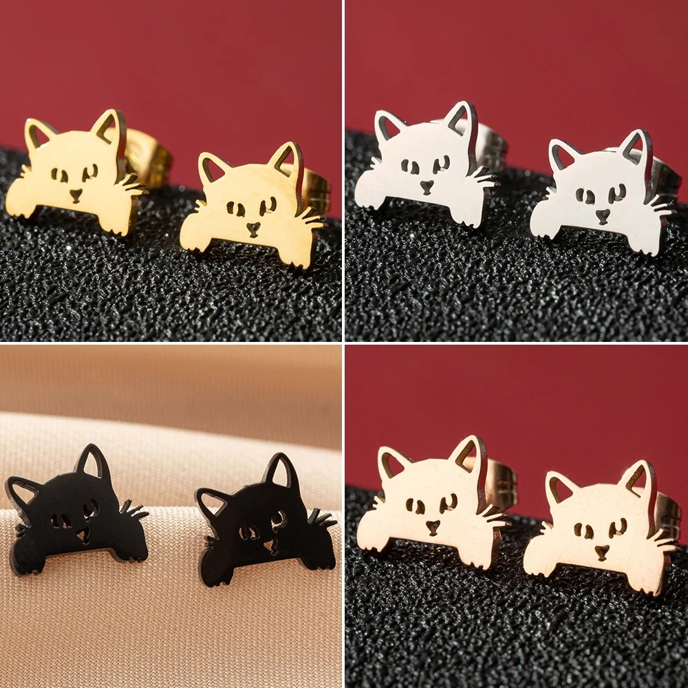 Original And Funny Cat Animal Kitty Earrings For Women Golden Stainless Steel Tragus Piercing Cartilage Earring Jewelry Gifts