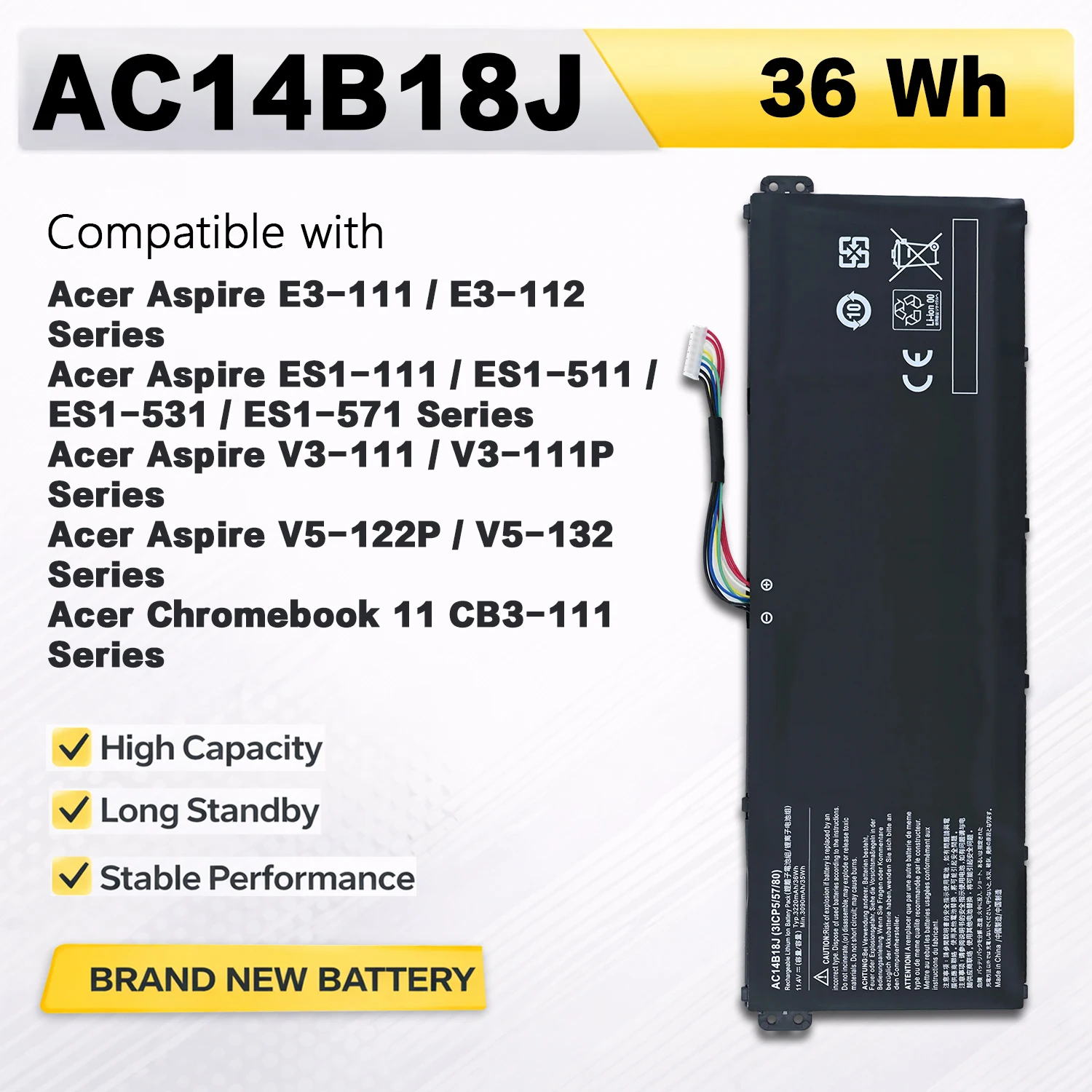 PowerHub AC14B18J 11.4V 36Wh 3220mAh Laptop Battery For Acer Aspire E3-111 ES1-511 V3-111 V5-122P V5-132 AC14B13J ES1-531 E3-112