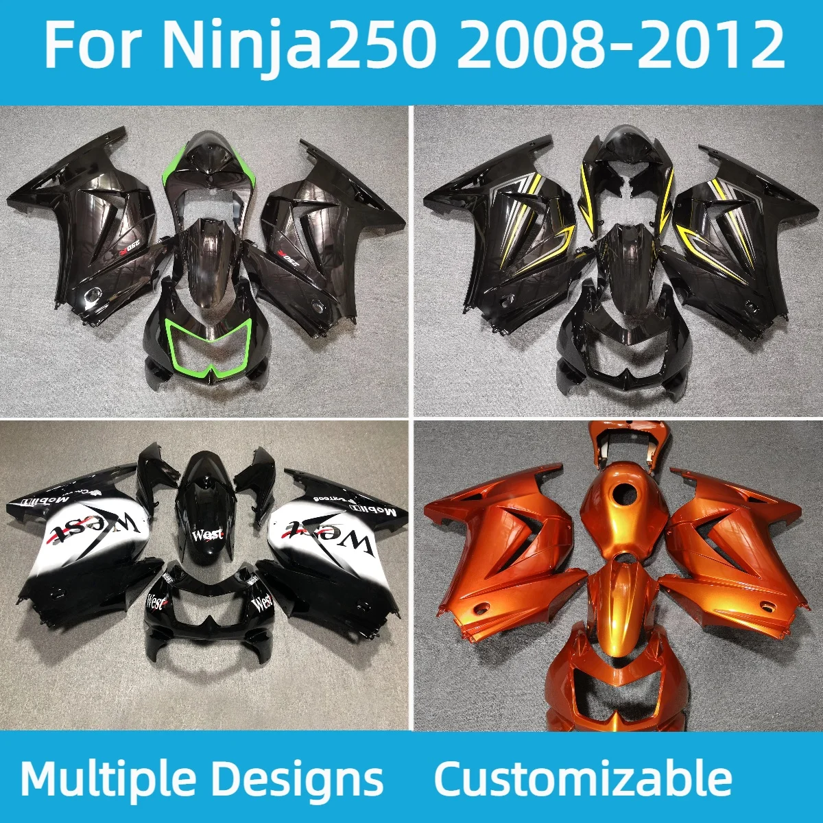 

Ninja250 2008-2012 Fairings Motor for Kawasaki Ninja 250 08-12 Motorcycle Plastic Cover Fairing Body Kit