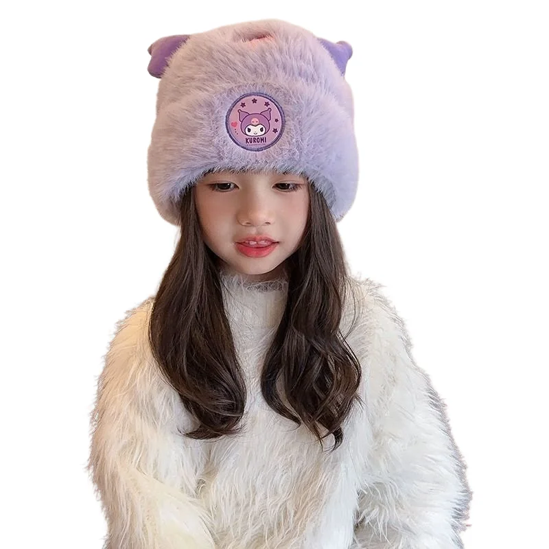 Sanrio Girl Hat Winter Kuromi Cartoon Thicken Keep Warm Child My Melody Cinnamoroll Hello Kitty Pom Pom Purin Pochacco Kawaii