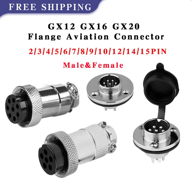 

5/10 Sets GX12 GX16 GX20 Flange Aviation Connector Cable Industry Fixed Male/Female Aviation Plug 2/3/4/5/6/7/8/9/10/12/14/15P