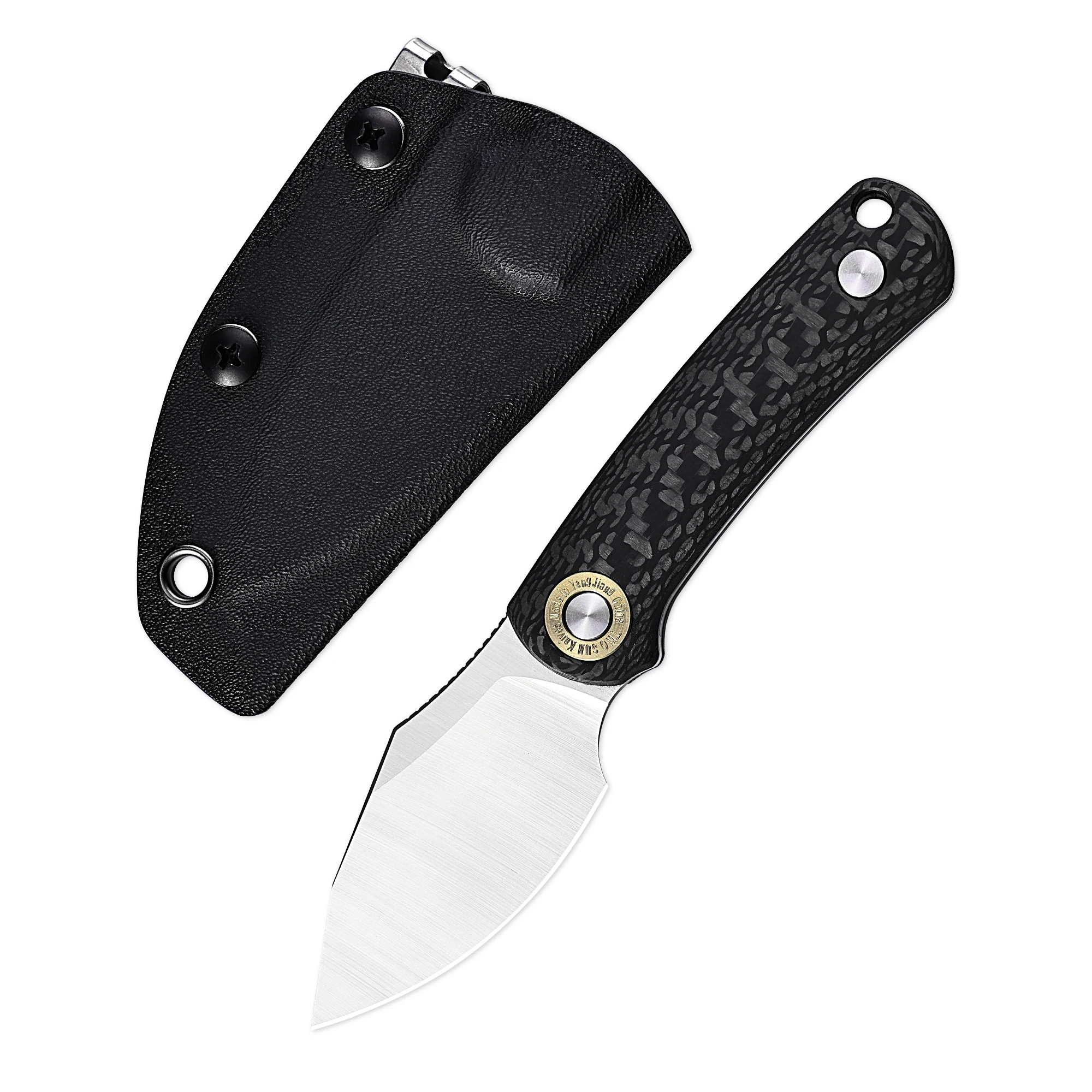 TWOSUN TS525 M390 hoja satinada mango de fibra de carbono cuchillo de hoja fija y funda Multiito Camping caza supervivencia en el bosque táctica