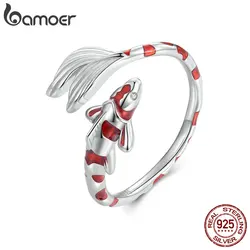 Bamoer 100% 925 Sterling Silver Red Koi anello di apertura Lucky Fish anello regolabile 5-9 per le donne regalo di compleanno gioielleria raffinata