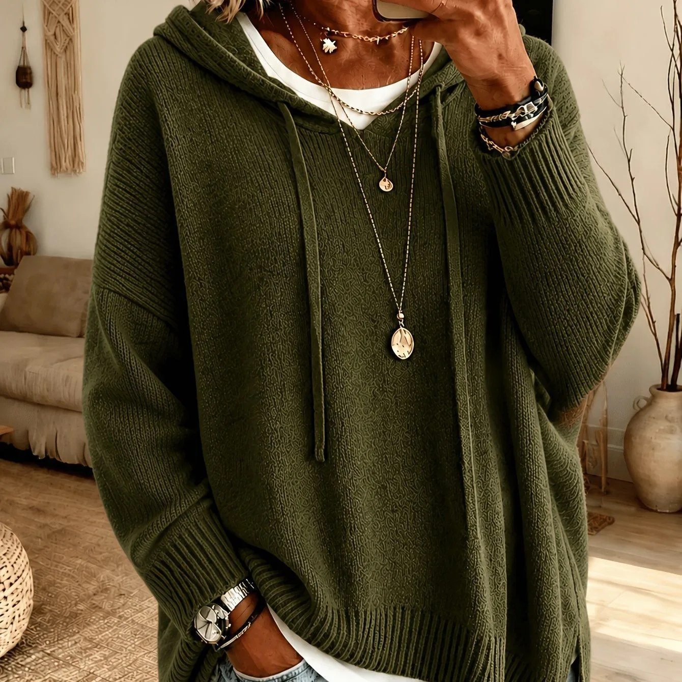 2026 New Women's Knitted Hooded. Drawstring Sweater Loose Fit Outerwear Birthday Dress Lace Party Outfits Sexy