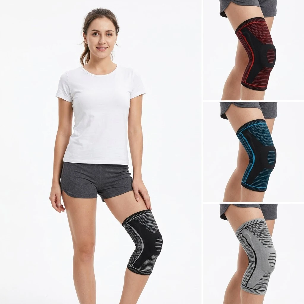 Single Knee Brace with Spring Support, Non-Slip Silicone, Stabilizes the Patella, Breathable Knee Protector, Sports Gear