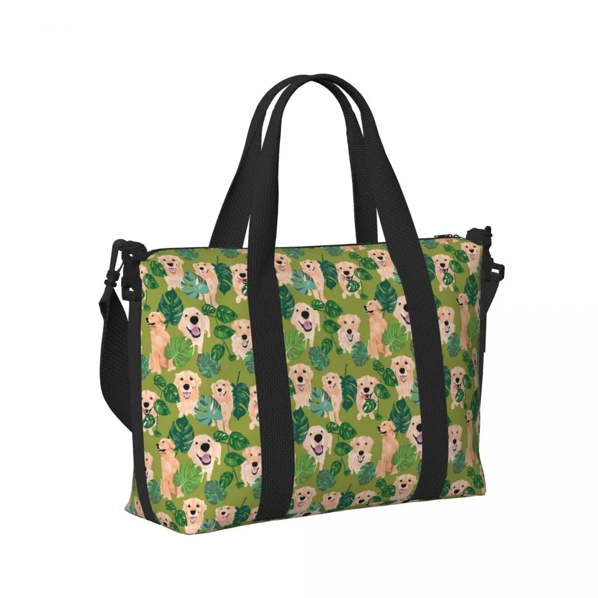 

Golden Retriever Dog Tropical Beach Travel Bag Large Capacity Tote Bags for Gym Sport Women Shopping Duffle Shoulder Bag