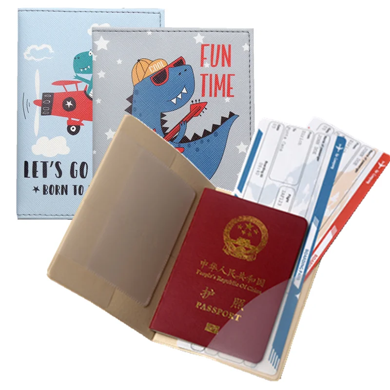 

Cartoon Passport Holder Dinosaur Pattern PU Leather Travel Passport Cover Case Organizer with ID Credit Card Slot Pocket