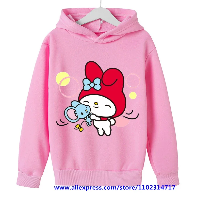 Kawaii Kids My Melody Hoodie Girls Clothing Long Sleeve Sweatshirts Spring Autumn Sanrio Cartoon Casual Hooded MINISO Clothes