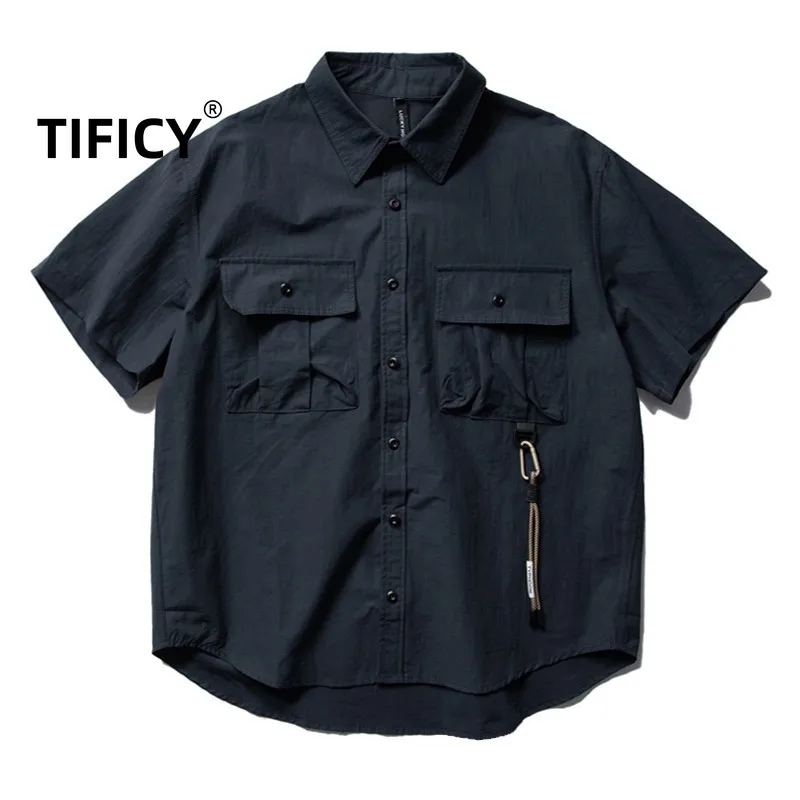 Summer Mountain Outdoor Japanese Retro Military Style Multi Pocket Shirts Tops Men's Loose Workwear Short Sleeved Casual Shirt