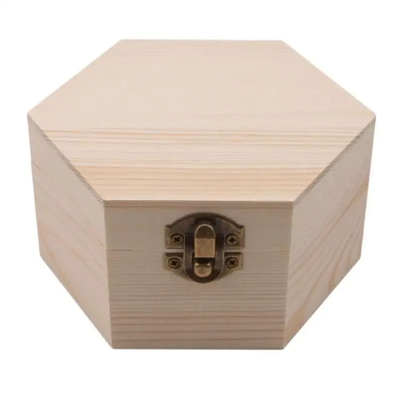 Fashion Gift Box Simple Portable Diy Hexagon Shaped Wood Jewelry Box Wedding Holder Jewelry Display 2024 New