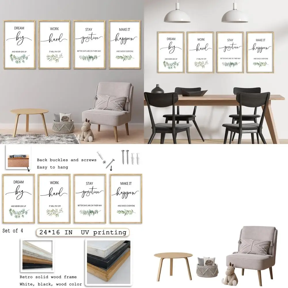 

Wooden Framed Inspirational Quotes Set - 24x16 Inches, Positive Affirmations for Home & Office Decor